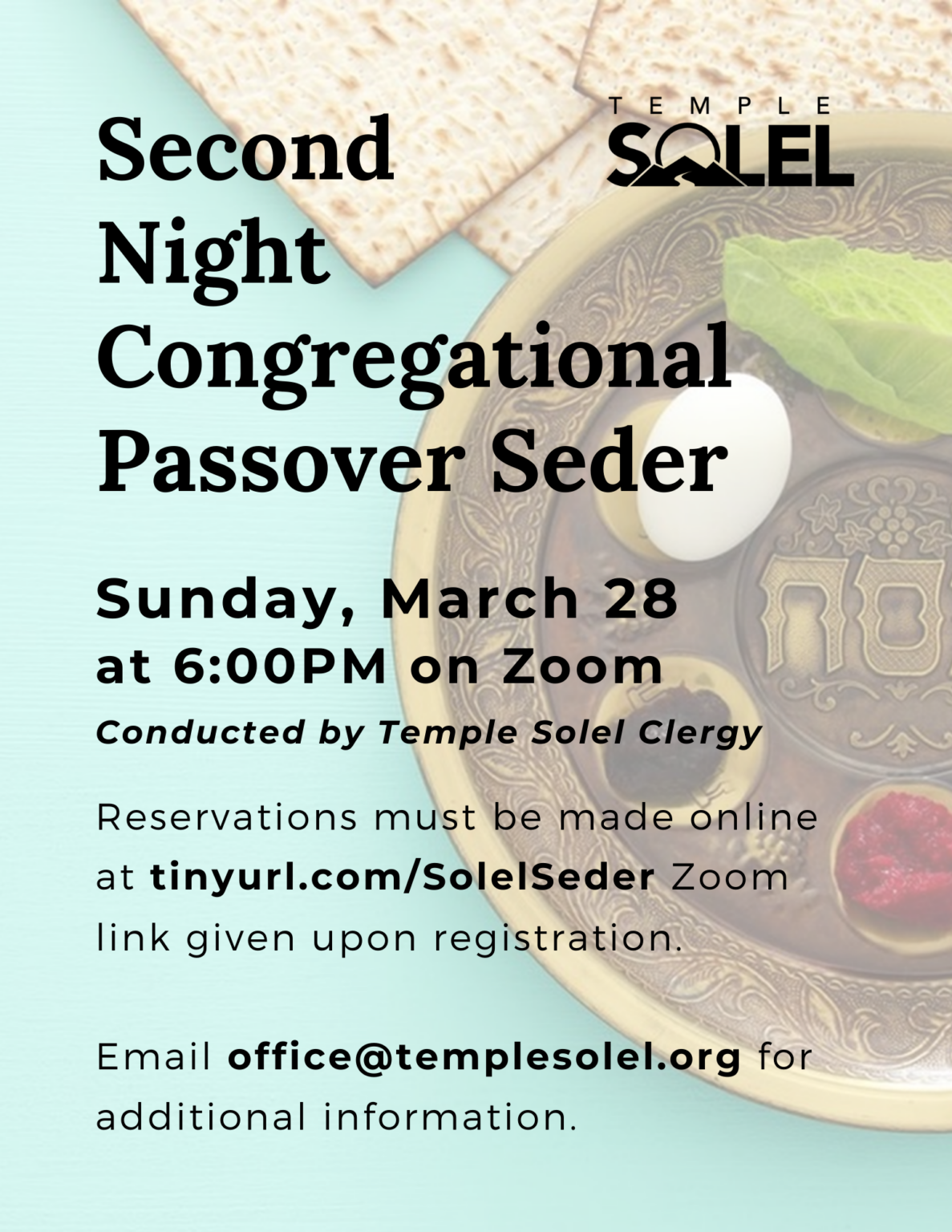 Second Night Congregational Passover Seder Temple Solel