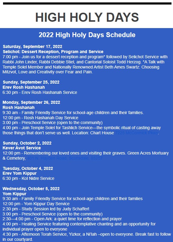 High Holy Day Schedule High Holy Day Schedule